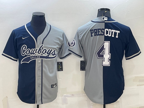 Men's Dallas Cowboys #4 Dak Prescott Navy/Gray Split With Patch Cool Base Stitched Baseball Jersey